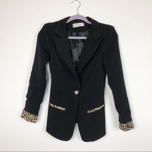 MaxMara Cheetah Piped Black Blazer